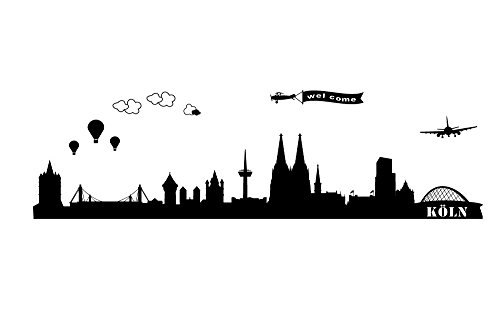 Wandtattoo wandaufkleber Aufkleber Wandsticker wall sticker Wohnzimmer Schlafzimmer Kinderzimmer City Stadt Köln Cologne Skyline Landschaft 30 Farben zur Wahl wst01 motiv1 (030 dunkelrot, Größe3:ca.180x40cm )