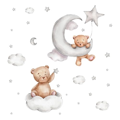 Wandsticker Babyzimmer 2 Stück Wolke Wandtattoo Teddybär Wandtattoo Waldtiere Bär Wandsticker Kinderzimmer Schlafzimmer Wanddeko Für Kinderzimmer Babyzimmer Spielzimmer Zimmer Wanddekoration