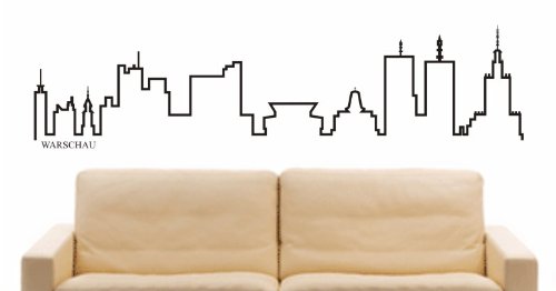 INDIGOS UG - Wandtattoo Wandsticker Wandaufkleber Aufkleber - Wandaufkleber e704 Skyline Stadt - warschau (Polen) Design 4-60x15 cm - schwarz - Dekoration Küche Bad Büro Hotel