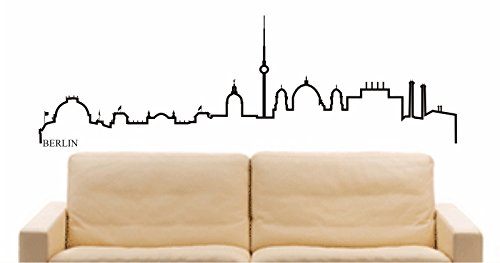 INDIGOS UG - Wandtattoo Wandsticker Wandaufkleber Aufkleber - Wandaufkleber e546 Skyline Stadt - Germany (Berlin) Design 4-180x56 cm - schwarz - Dekoration Küche Bad Büro Hotel