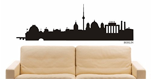 INDIGOS UG - Wandtattoo Wandsticker Wandaufkleber Aufkleber - Wandaufkleber e546 Skyline Stadt - Germany (Berlin) Design 1-60x20 cm - schwarz - Dekoration Küche Bad Büro Hotel