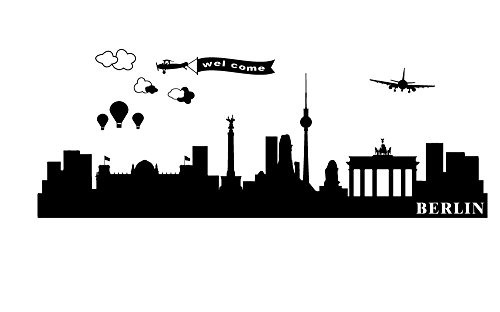 Wandtattoo wandaufkleber Aufkleber Wandsticker wall sticker Wohnzimmer Schlafzimmer Kinderzimmer City Stadt Berlin Skyline Landschaft 30 Farben zur Wahl wst03 motiv1 (090 silber, Größe2:ca.100x30cm)