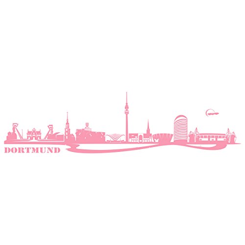 WANDKINGS Wandtattoo Skyline Dortmund (mit Sehenswürdigkeiten und Wahrzeichen der Stadt) 185 x 48 cm Hellrosa - erhältlich in 33 Farben