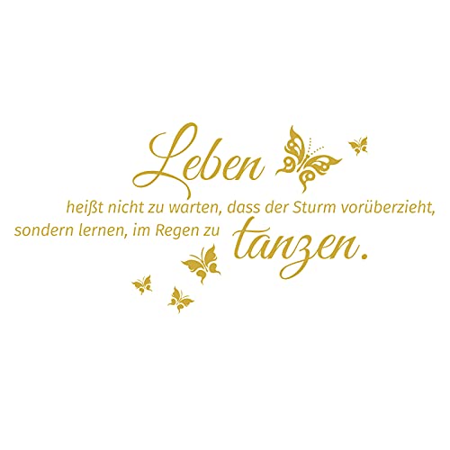 Grandora Wandtattoo Spruch Leben heißt + Schmetterlinge I Gold (BxH) 100 x 46 cm I Wandsticker Wandaufkleber Aufkleber Wohnzimmer Flur Diele Schlafzimmer W996