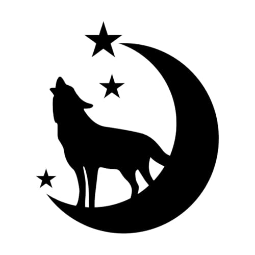 Wandtattoo „Wolf mit Mond und Sternen“ von Style Apply Vinyl Wall Art Home Decor Wandbild Wandaufkleber für Babyzimmer Fenster Extragroß – 89x100cm