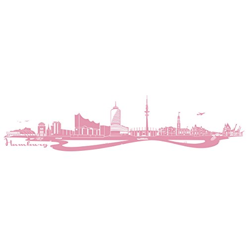 WANDKINGS Wandtattoo Skyline Hamburg (mit Sehenswürdigkeiten und Wahrzeichen der Stadt) 150 x 35 cm Hellrosa - erhältlich in 33 Farben