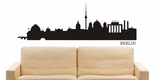 INDIGOS UG - Wandtattoo Wandsticker Wandaufkleber Aufkleber - Wandaufkleber e526 Skyline Stadt - Berlin (German) Design 1-80x31 cm - schwarz - Dekoration Küche Bad Büro Hotel