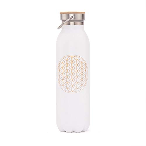 Bodhi Thermosflasche | Isolierte Trinkflasche aus Edelstahl | 100% Dicht & Auslaufsicher | Kalte & Warme Getränke | Veredelt mit Design Motiv | Für Sport und im Alltag (Blume des Lebens)