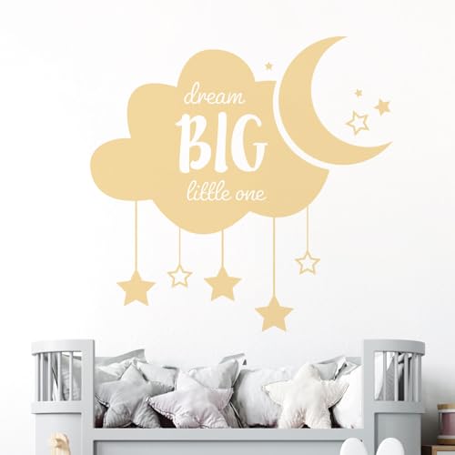 Wandtattoo  Dream Big Little One , Wolke, Sterne, Mond Large (595 x 580mm) cremefarben