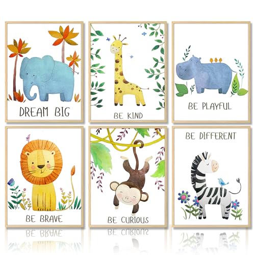 Dazzlewall Cartoon Safari Tiere Kunstdrucke Poster Inspirierende Zitate Wandbilder für Kinderzimmer Kinderzimmer Dekor 20X25 cm Ohne Rahmen 6er Set