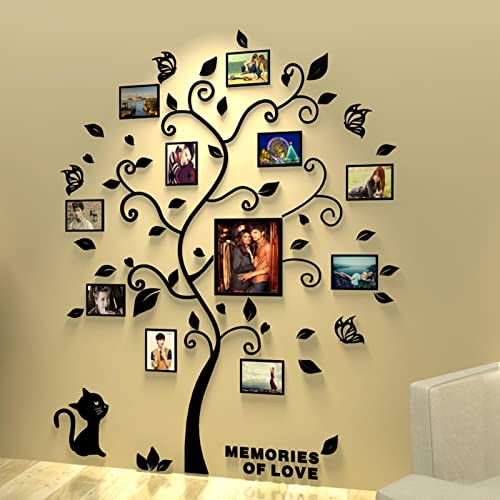 AIVORIUY Wandtattoo Baum 3D Wandaufkleber DIY Family Stammbaum Fotowand Wall Sticker Foto Wandsticker mit Bilderrahmen Wanddeko Kinderzimmer Schlafzimmer Wohnzimmer Deko (L: 144x175cm, Schwarz)