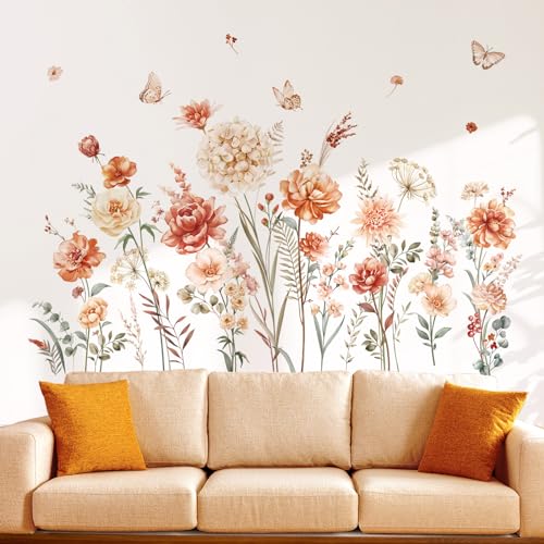 decalmile Wandtattoo Blumen Boho Wandaufkleber Garten Blume Gras Pflanzen Wandsticker Kinderzimmer Wohnzimmer Schlafzimmer Wanddeko