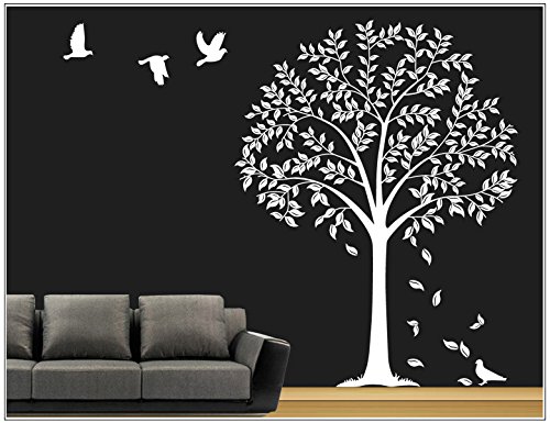 Wandtattoo wandaufkleber Wohnzimmer Baum Vogel wbm64(071 grau, set1: Baum ca.30x45cm)