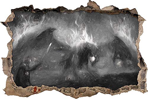 KAIASH 3D Wandsticker Ritter kämpft gegen Drachen im Feuer Kunst Kohle Effekt Wanddurchbruch im 3D Look Wand oder Türaufkleber Wandsticker Wandtattoo Wanddekoration 92x62cm