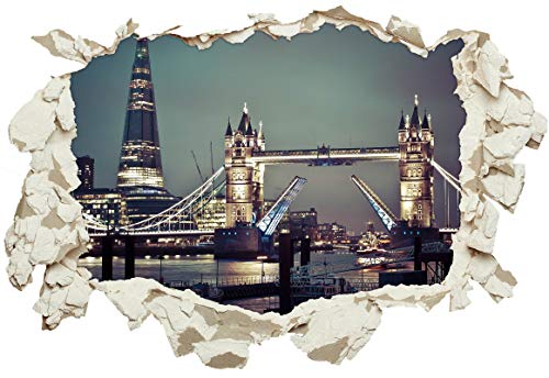 Unified Distribution London England Tower Bridge - Wandtattoo mit 3D Effekt, Aufkleber für Wände und Türen Größe: 92x61 cm, Stil: Durchbruch