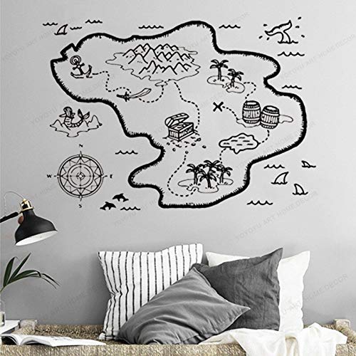 AGjDF Schatzkarte Wandtattoo Schatzkarte Kinderzimmer Wandaufkleber Vinyl Pirat Wanddekoration Abnehmbare Kunst Wandbild -57x40cm