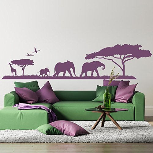 denoda® Afrika Savanne und Safari - Wandtattoo Dunkelrot 319 x 75 cm (Wandsticker Wanddekoration Wohndeko Wohnzimmer Kinderzimmer Schlafzimmer Wand Aufkleber)