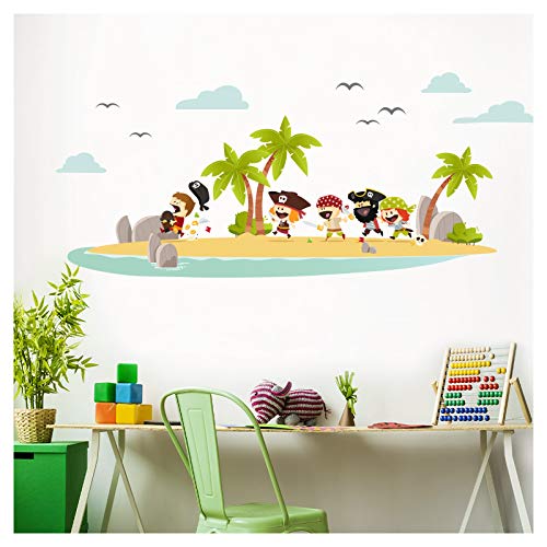 Little Deco Wandaufkleber Piraten Insel & Schatz I Wandbild L - 110 x 46 cm (BxH) I Wandtattoo Kinderzimmer Junge Aufkleber Babyzimmer Deko Baby Sticker DL331