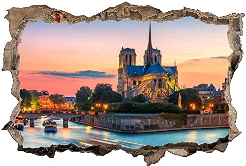 Wandbilder Notre Dame De Paris Abnehmbare zerrissene Loch Dekor Tapete Pvc Art Kindergarten Schule Kunstwerk Kindergarten Wanddekor- Wandtattoo Wandbild Poster Deko- 60x90cm