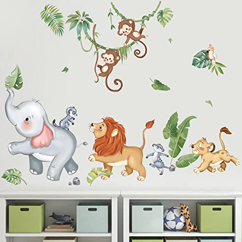 wondever Wandtattoo Safari Dschungel Tiere Wandaufkleber Elefant Löwe Affen Wandsticker Wanddeko für Kinderzimmer Babyzimmer