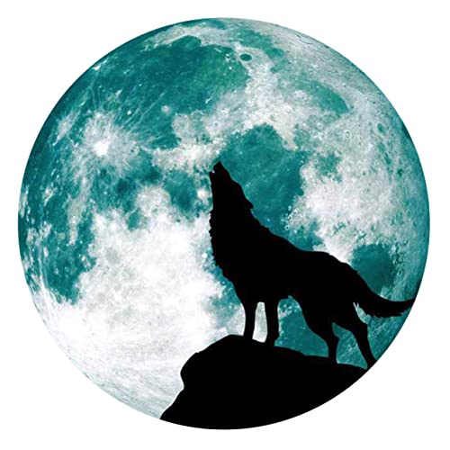 OSALADI Luminous Wandtattoo Mond Und Wolf Muster Aufkleber Selbstklebende Halloween Wanddekoration Für Schlafzimmer Wohnzimmer Flur Badezimmer Grünes Design