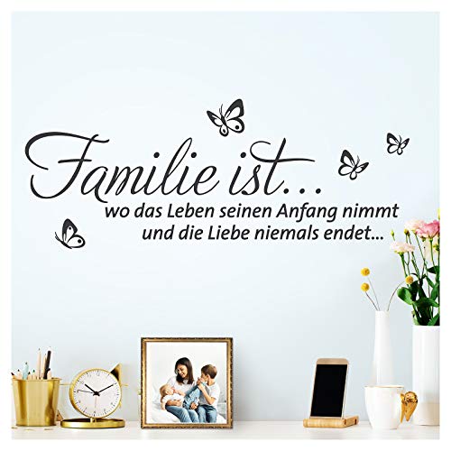 Grandora Wandaufkleber Spruch Familie ist wo das Leben I schwarz (BxH) 80 x 31 cm I Wandsticker Flur Wandspruch Wohnzimmer Wandtattoo Aufkleber Sticker W5578