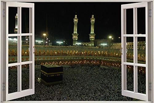 Wandtattoo 3D-Effektfensteransicht Schwarzer Stein Kaaba Stein Mekka Wandaufkleber Poster-60 * 100CM