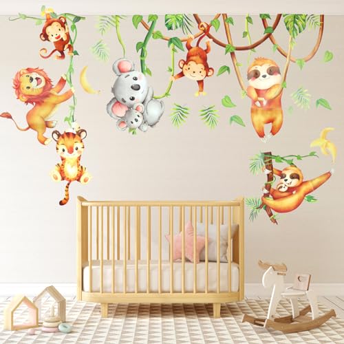 Lichtfarbe Babyzimmer Wandsticker, Wandaufkleber Kinderzimmer Tiere, Wandtattoo Dschungel Tiere Baum Zweig Wandaufkleber Safari Tiere Affen Wandsticker Kinderzimmer Babyzimmer Wohnzimmer