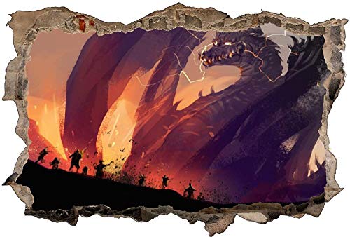 3D-Effekt Wandtattoo Aufkleber Durchbruch selbstklebendes Wandbild Wandsticker Stein Wanddurchbruch Wandaufkleber Tattoo,Drache Dragon Fantasy,Größe:70x110cm