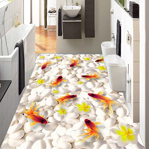 3D Wandtattoo Wandsticker Wandaufkleber Schlafzimmer Wohnzimmer Benutzerdefinierte Fototapete Moderne Kieselsteine ​​Goldfisch 3D Bodenfliesen Wandbilder Küche Badezimmer Tragen Rutschfeste Wasserdi