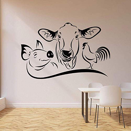 Kuh Schwein Hahn Wandtattoo Bauernhof Tier Küche Restaurant Esszimmer Dekoration Vinyl Fenster Aufkleber Wandkunst Kunst Abnehmbar 42X66 Cm