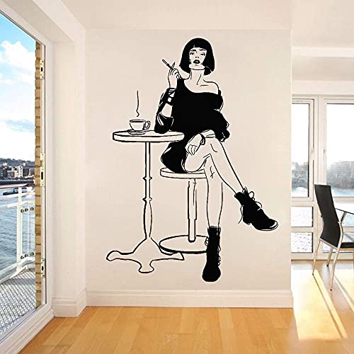 Cafe Trinken Kaffee Wandtattoo Vinyl Paris Beauty Cafe Kaffee Zigarette Aufkleber Aufkleber Cafe Tür Dekoration Poster 81X57Cm