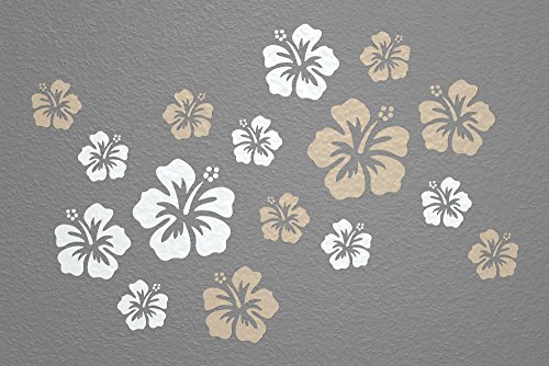 WANDfee Wandtattoo Hibiskus Blumen Hibiskusblüten FARBWUNSCH Wandaufkleber Fliesenaufkleber beige weiss