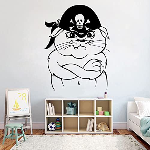 Katze Piraten Wandtattoo Piraten Kreuz Knochen Wandaufkleber Vintyl Interior Art Wandbild Mobilheim Kinderzimmer dekorative Tür Aufkleber 55X42cm