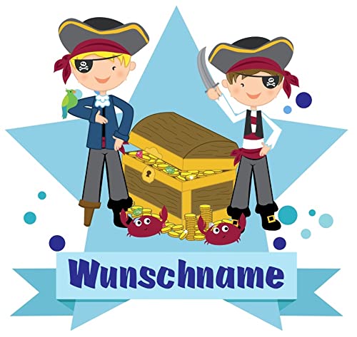 Samunshi® Piraten Wandtattoo Türschild mit Name personalisierbar Kinderzimmer Türaufkleber Baby Wandaufkleber in 9 Größen (25x22cm Mehrfarbig)