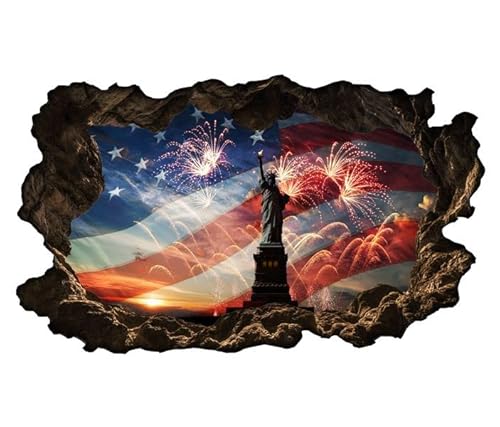 3D Wandtattoo USA Amerika Freiheitsstatue Skyline Stadt Wandbild selbstklebend Wandmotiv Wohnzimmer Wand Aufkleber Durchbruch 11PT249, Wandbild Größe E:97cmx58cm