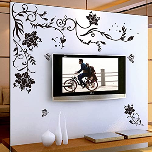 COVPAW® Wandtattoo Wandaufkleber XXL Blumen Rebe Ranke Schwarz Wandsticker Wandbild Bilder Wohnzimmer Schlafzimmer Deco