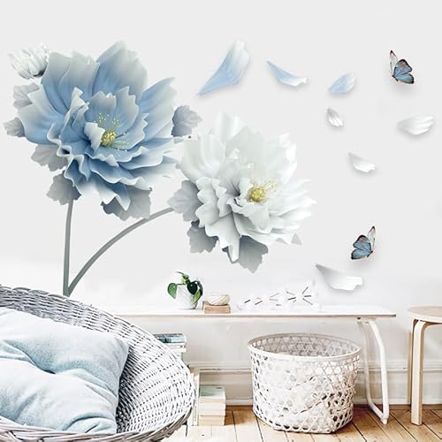 HGDESIGN® Wandtattoo Wandaufkleber Pfingstrose Blau Blumen Peony Wohnzimmer Schlafzimmer Wandsticker Wanddeko Home Dekor Selbstklebend