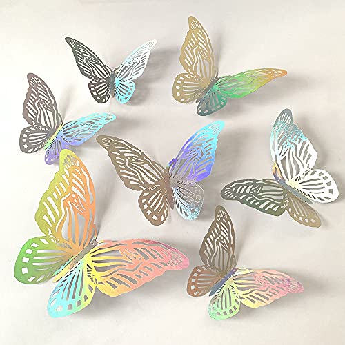 36 Stück 3D Schmetterlinge Deko, Schmetterlinge Aufkleber, Schmetterlinge Dekoration Wandtattoo, Papier Schmetterling Wandaufkleber für Weihnacht, DIY Schlafzimmer Wohnzimmer Deko,Bunt C