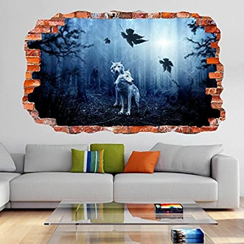 Wolf Herbst Dark Forest Leaves Fantasy 3D Wandkunst Aufkleber Wandtattoo DL3 Art Mural Poster Decal