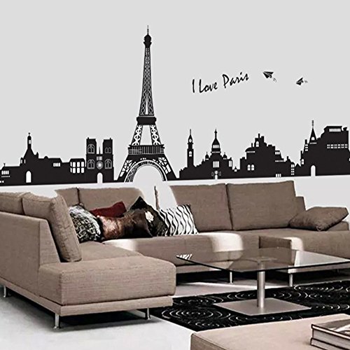 Wallpark Schwarz Paris Stadt Eiffelturm Gebäude Abnehmbare Wandsticker Wandtattoo, Wohnzimmer Schlafzimmer Haus Dekoration Klebstoff DIY Kunst Wandaufkleber