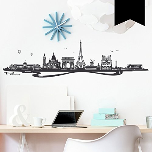 WANDKINGS Wandtattoo Skyline Paris (mit Sehenswürdigkeiten und Wahrzeichen der Stadt) 100 x 26 cm schwarz - erhältlich in 33 Farben