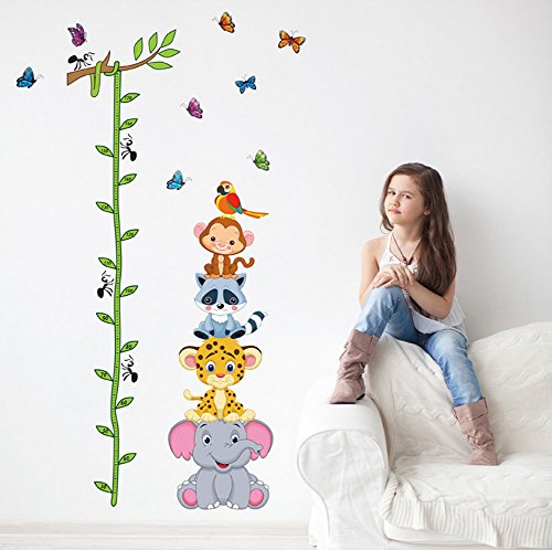 Wallpark Karikatur AFFE Tiger Machen Pyramide Grün Rebe, Höhe Messlatte Abnehmbare Wandsticker Wandtattoo, Kinder Kids Baby Hause Kinderzimmer DIY Dekorativ Kunst Wandaufkleber,