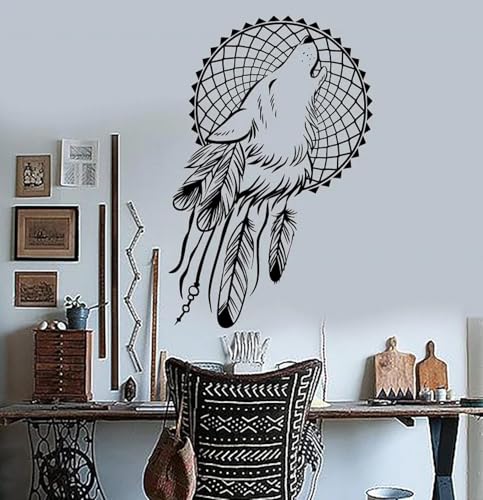 Wandaufkleber Traumfänger Im Ethnischen Stil Böhmischer Stil Wandtraumfänger Wolf Vinyl Wandtattoo Schlafzimmer Dekoration Aufkleber Wandbild 42 x 64 cm