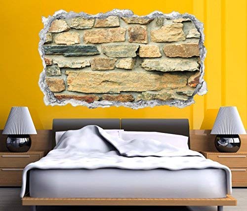 3D Wandtattoo Durchbruch Steine Steinmauer Stein Mauer Wand Aufkleber Wanddurchbruch sticker selbstklebend Wandbild Wandsticker Wohnzimmer 11O2348, Wandbild Größe F:ca. 97cmx57cm