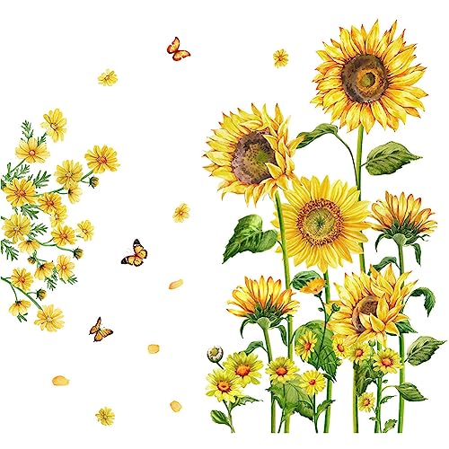 Afrsmw 2 Blatt Wandaufkleber Sonnenblume Schmetterling Wandtattoo Abnehmbare Gelb Blume Wandsticker Wandbild Kunst Fensterbilder für Kinderzimmer Zuhause Hintergrund Wanddekoration