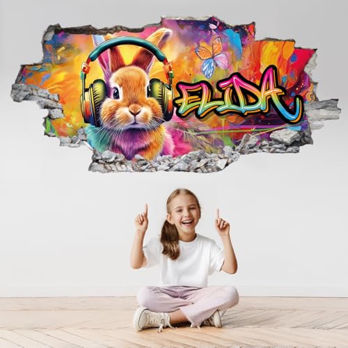 tjapalo® p100 personalisiertes Wandtattoo Graffiti Name Wandaufkleber Kinderzimmer Mädchen wandtattoo Teenager Cool 3D Wandtattoo Kinderzimmer Name Hasen Wandtattoo Hase