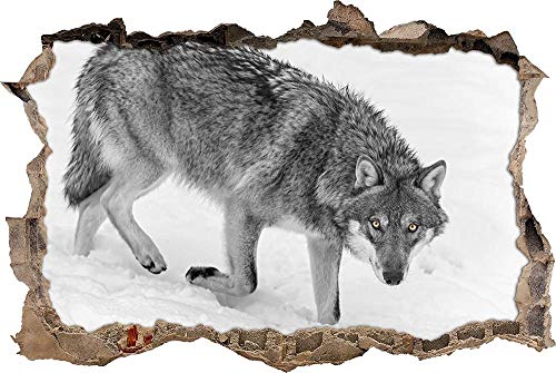 3D Wandtattoo exotischer Wolf im Schnee Bild selbstklebend Wandbild sticker Wohnzimmer Wand Aufkleber, Wandbild Größe 50x70cm