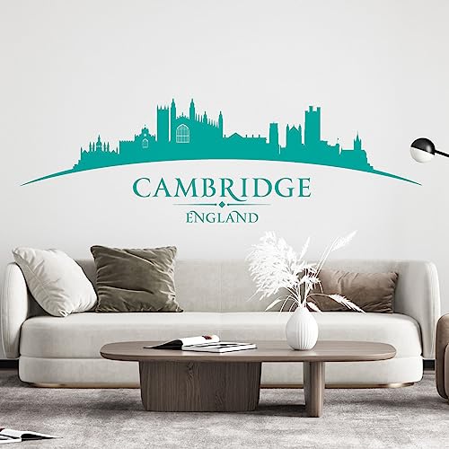 Cambridge England City Skyline – Cambridge Backs, King 's College Kapelle, Universität – Schlafzimmer Wohnzimmer Wandtattoo X-Large (1800mm wide) türkis