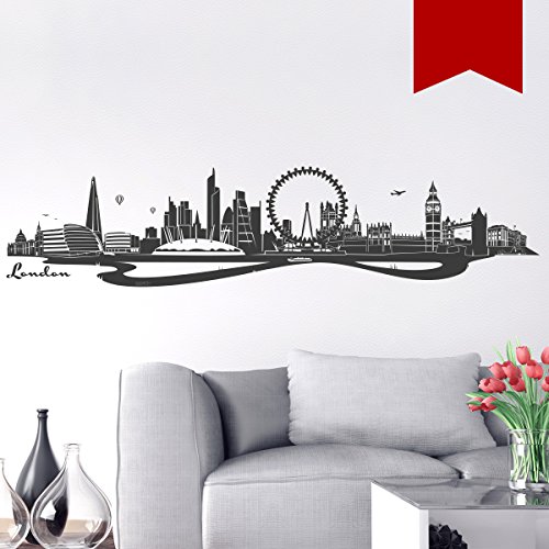 WANDKINGS Wandtattoo Skyline London (mit Sehenswürdigkeiten und Wahrzeichen der Stadt) 150 x 33 cm rot - erhältlich in 33 Farben